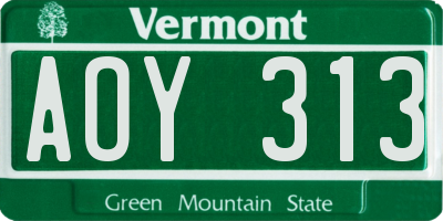 VT license plate AOY313