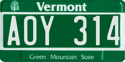 VT license plate AOY314