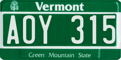 VT license plate AOY315