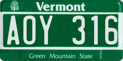 VT license plate AOY316