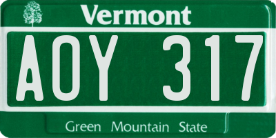 VT license plate AOY317