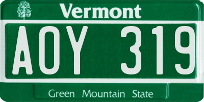 VT license plate AOY319