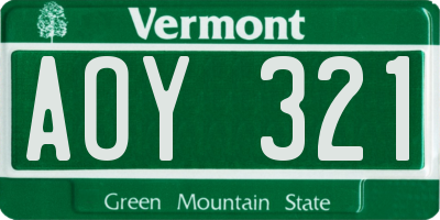 VT license plate AOY321
