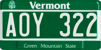 VT license plate AOY322