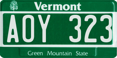 VT license plate AOY323
