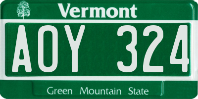 VT license plate AOY324