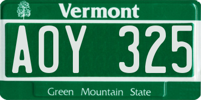 VT license plate AOY325