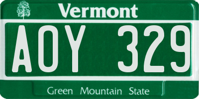 VT license plate AOY329
