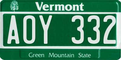 VT license plate AOY332