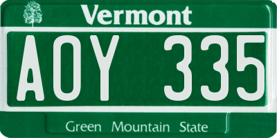 VT license plate AOY335