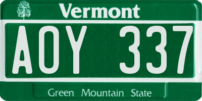 VT license plate AOY337