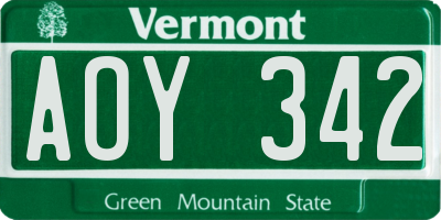 VT license plate AOY342