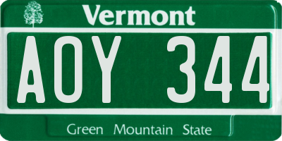 VT license plate AOY344