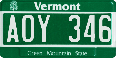 VT license plate AOY346
