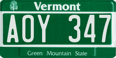 VT license plate AOY347