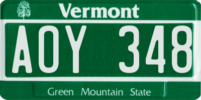 VT license plate AOY348