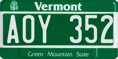 VT license plate AOY352