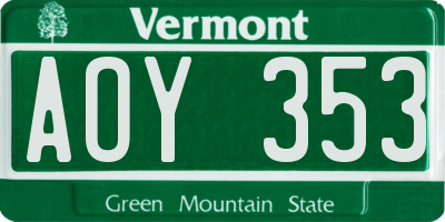 VT license plate AOY353