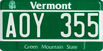 VT license plate AOY355