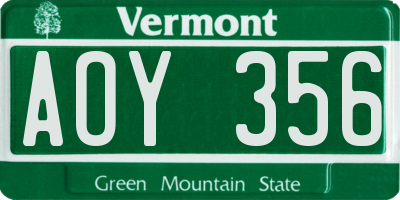 VT license plate AOY356