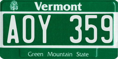 VT license plate AOY359