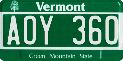VT license plate AOY360