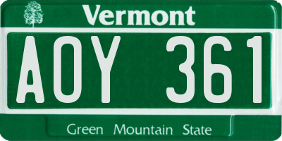 VT license plate AOY361