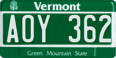 VT license plate AOY362