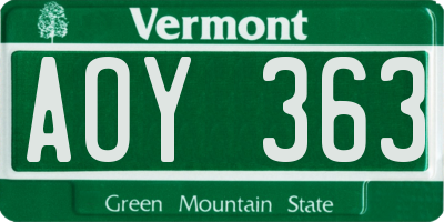 VT license plate AOY363