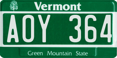 VT license plate AOY364