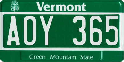 VT license plate AOY365