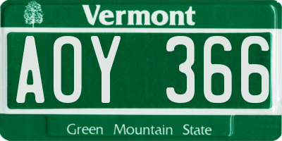 VT license plate AOY366