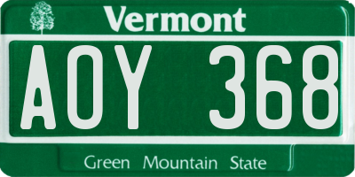 VT license plate AOY368