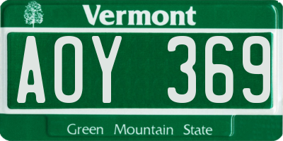 VT license plate AOY369