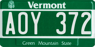 VT license plate AOY372