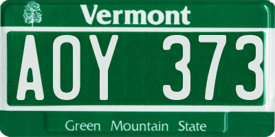 VT license plate AOY373