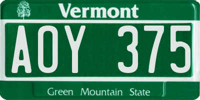 VT license plate AOY375