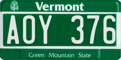 VT license plate AOY376