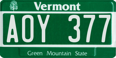 VT license plate AOY377
