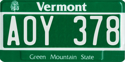 VT license plate AOY378