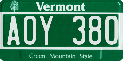 VT license plate AOY380