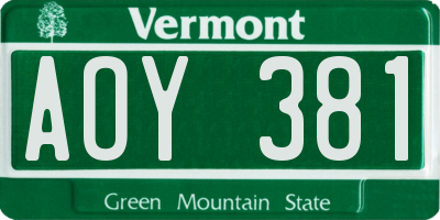 VT license plate AOY381