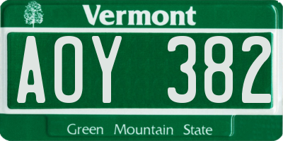 VT license plate AOY382