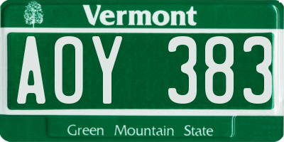 VT license plate AOY383