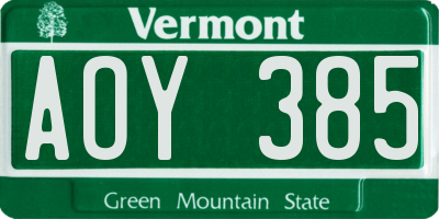 VT license plate AOY385