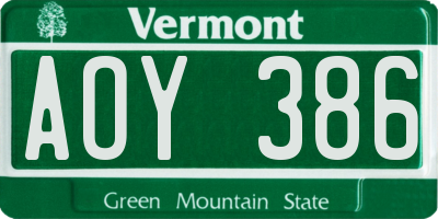 VT license plate AOY386