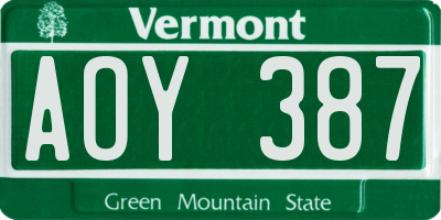 VT license plate AOY387