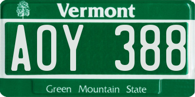 VT license plate AOY388