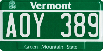 VT license plate AOY389