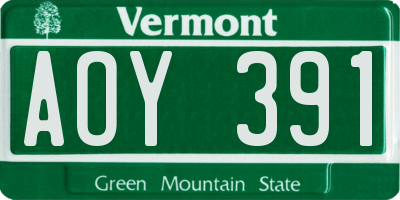 VT license plate AOY391